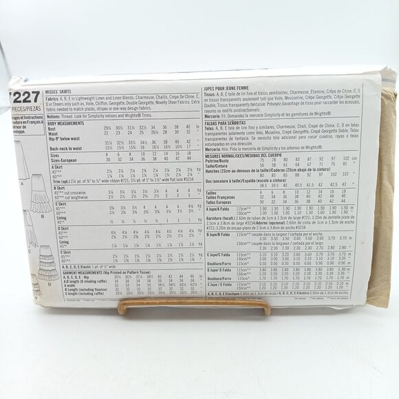 Simplicity Easy To Sew Skirt Patterns 7227 For Misses Sizes 12-18 Vintage Sewing - Picture 2 of 2